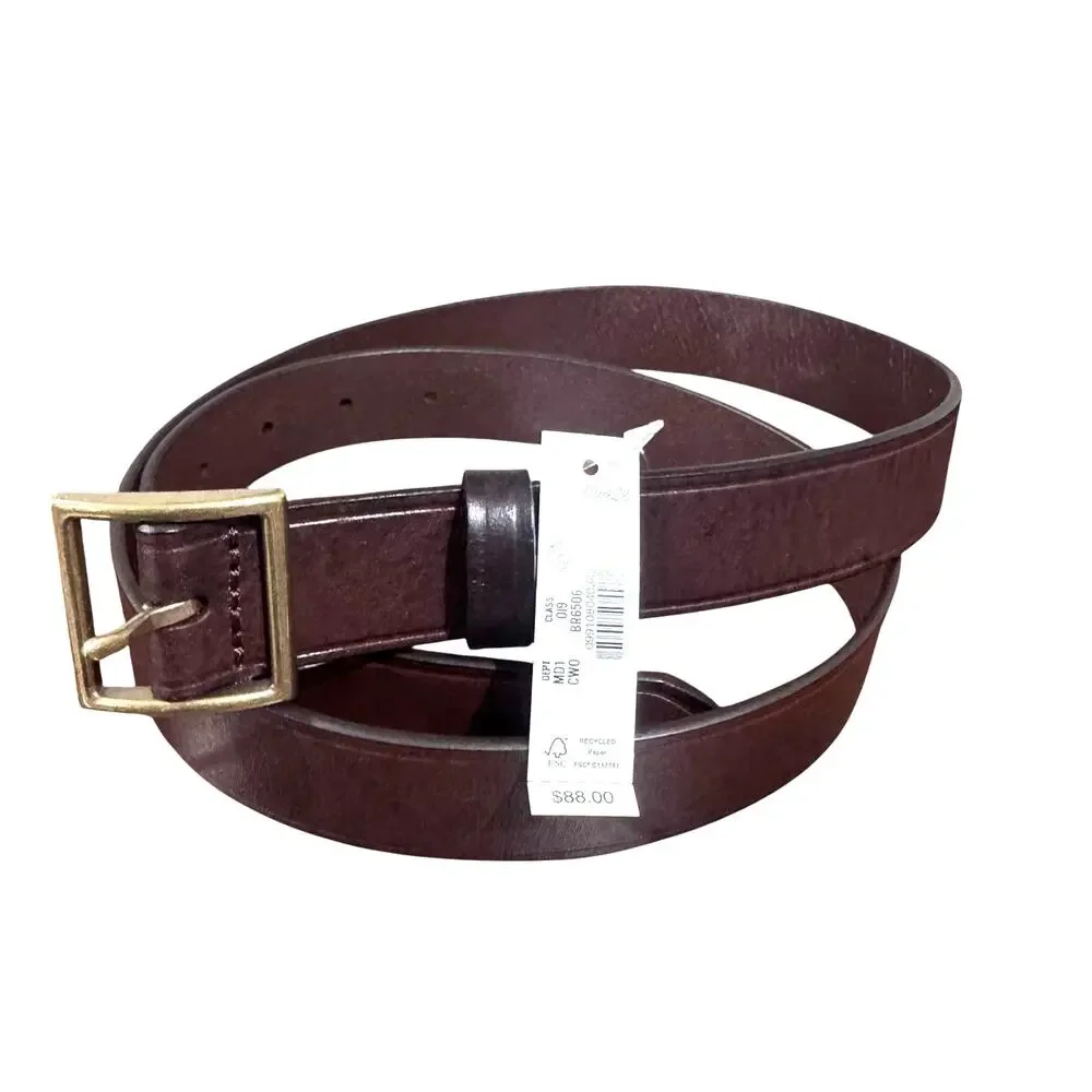 Madewell Modern Garrison Leather Belt Cherry Wood Womens Size 38 Thin NZ477 NWT